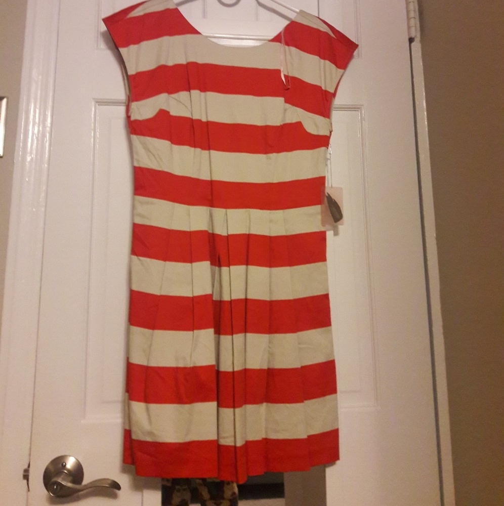 Orange and cream fit and flare dress
